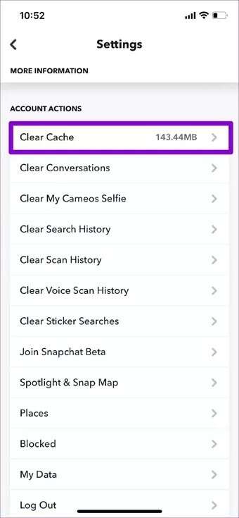 Clear-Cache-on-Snapchat_7c4a12eb7455b3a1ce1ef1cadcf29289-340x735 أفضل 7 طرق لإصلاح عدم عمل كاميرا Snapchat