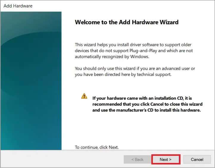 Click-Next-on-the-Add-Hardware-window-723x565 إصلاح خطأ عدم تثبيت أجهزة الصوت على Windows 10