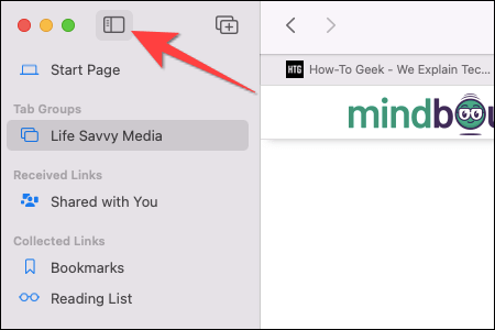 Click-hide-sidebar-option-to-hide-it-in-Safari كيفية استخدام مجموعات علامات التبويب في Safari على جهاز Mac