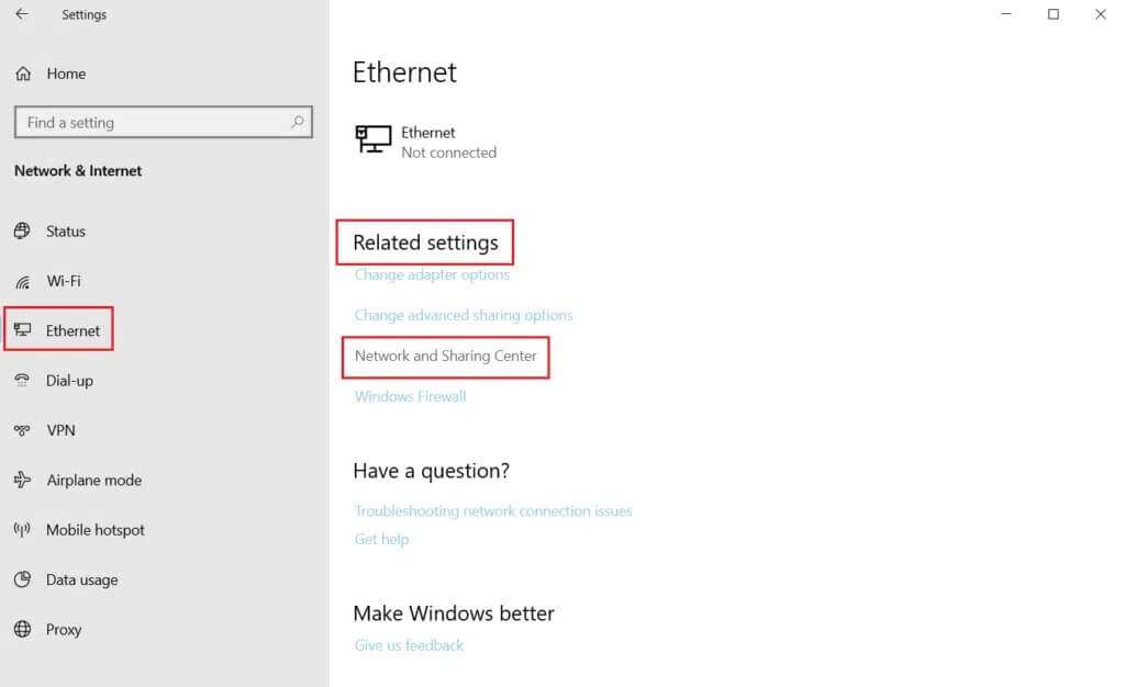 Click-on-Ethernet-and-select-network-and-sharing-center-under-related-settings-1024x626-1-1024x626 إصلاح خطأ عدم وجود تكوين IP صالح في Ethernet