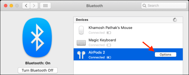 Click-on-Options-to-change-AirPods-settings كيفية توصيل Apple AirPods أو AirPods Pro بجهاز Mac