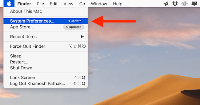 Click-on-System-Preferences-button-from-Apple-menu-in-menu-bar كيفية توصيل Apple AirPods أو AirPods Pro بجهاز Mac