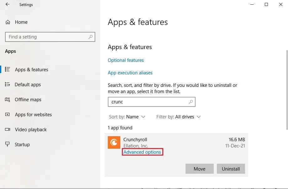 Click-on-the-crunchyroll-app-and-select-Advanced-options-919x605 كيفية إصلاح عدم عمل Crunchyroll