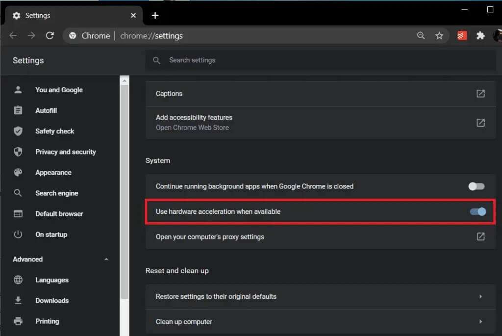 Click-on-the-toggle-switch-next-to-Use-Hardware-Acceleration-when-available-to-turn-it-off-1024x685-1-1024x685 كيفية إصلاح عدم فتح ملفات PDF في Chrome
