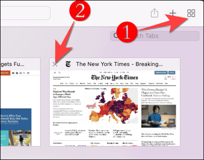 Click-tab-preview-button-on-safari-and-click-cross-sign-on-tab-preview-card كيفية استخدام مجموعات علامات التبويب في Safari على جهاز Mac
