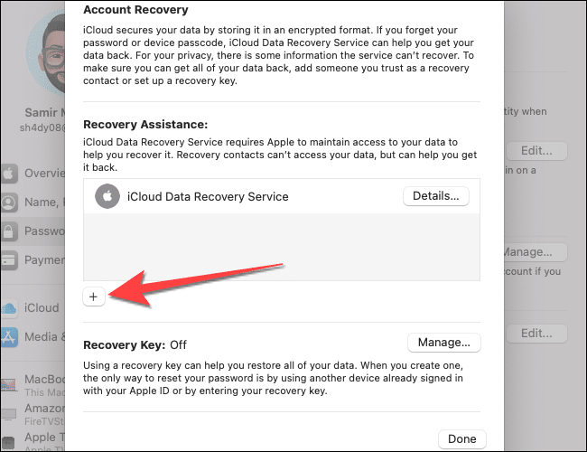 Click-the-plus-icon-to-add-recovery-account كيفية إعداد جهة اتصال للاسترداد على iPhone و iPad و Mac
