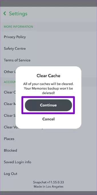 Confirm-Clear-Cache-on-Snapchat_7c4a12eb7455b3a1ce1ef1cadcf29289-340x680 أفضل 7 طرق لإصلاح توقف Snapchat أثناء إرسال اللقطات