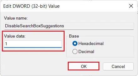 Double-click-on-DisableSearchBoxSuggestions-and-set-Value-data-to-1-Windows-11-440x245 كيفية تعطيل البحث عبر الإنترنت من قائمة ابدأ في Windows 11