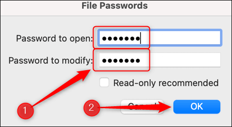 Enter-new-passwords. كيفية تغيير أو إزالة كلمة مرور المصنف في Excel