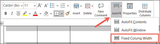 FixedColumnWidth-WordAutomaticallyResizeTable كيفية تغيير حجم جدول تلقائيًا في Microsoft Word