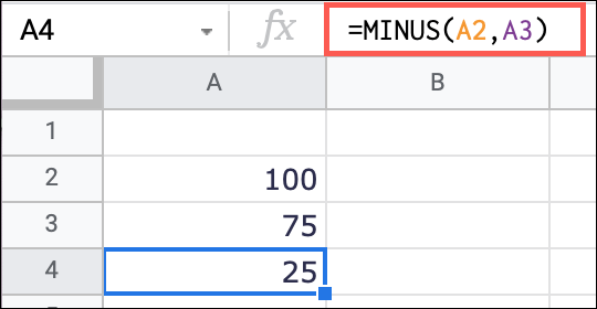 MinusCellReferences-GoogleSheetsSubtract كيفية طرح الأرقام في Google Sheets