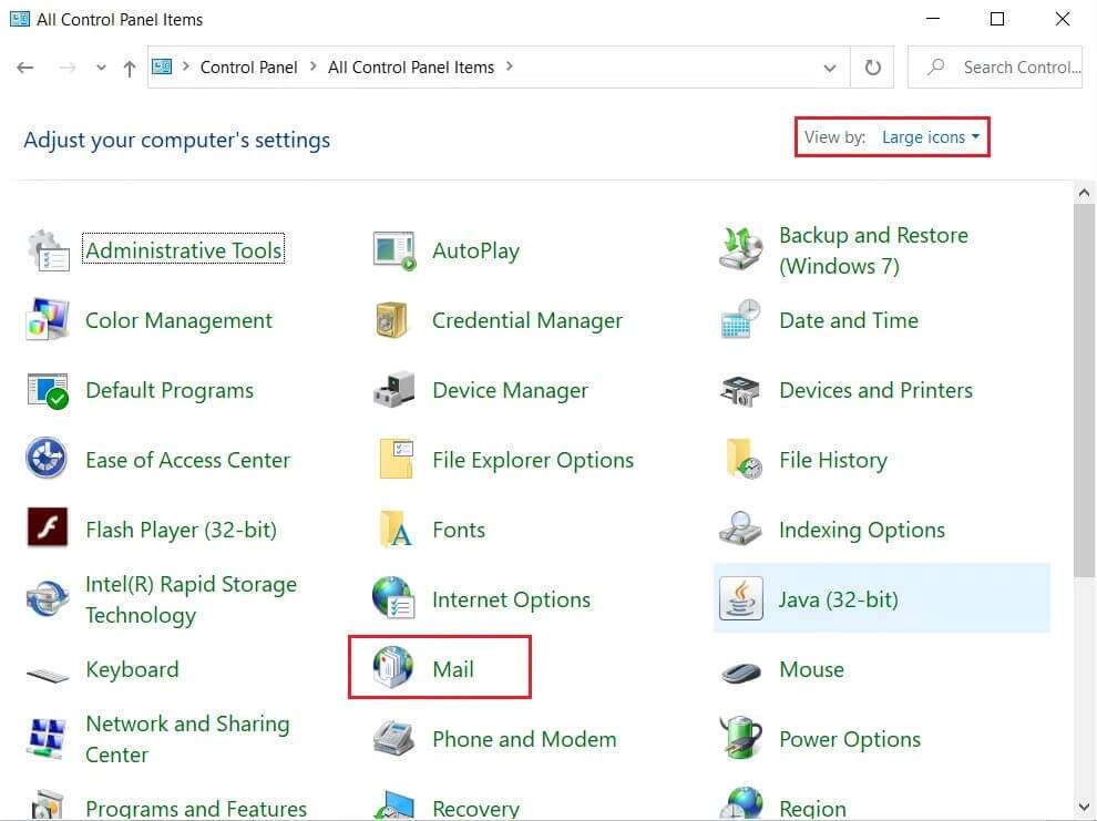 Open-Mail-option-in-Control-Panel-990x741 إصلاح عدم فتح تطبيق Outlook في Windows 10