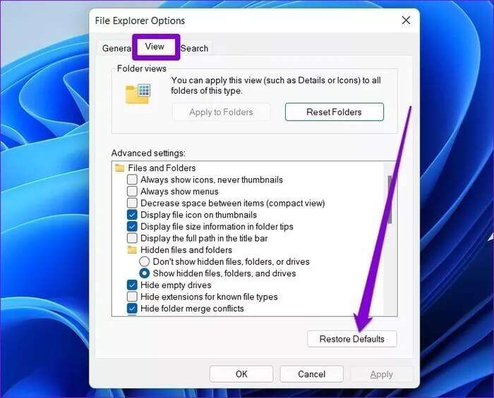 Restore-File-Explorer-Options_935adec67b324b146ff212ec4c69054f-700x565 أفضل 8 طرق لإصلاح عدم ظهور الصور المصغرة في Windows 11