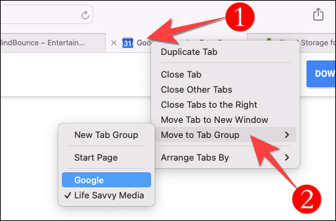 Right-click-on-safari-tab-choose-move-to-another-tab-group كيفية استخدام مجموعات علامات التبويب في Safari على جهاز Mac