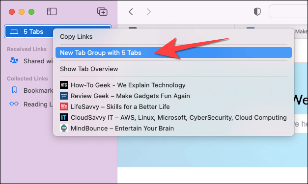 Right-click-on-the-tabs-and-select-new-tab-group-with-the-tabs-in-Safari كيفية استخدام مجموعات علامات التبويب في Safari على جهاز Mac