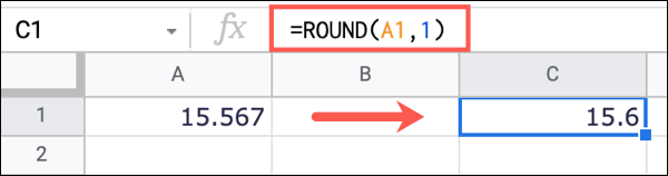 RoundCellReferenceOne-GoogleSheetsRoundNumbers كيفية تقريب الأرقام في Google Sheets