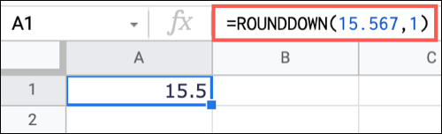 RounddownOne-GoogleSheetsRoundNumbers كيفية تقريب الأرقام في Google Sheets