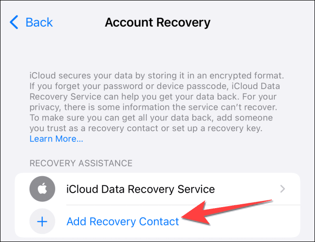 Select-Add-Recovery-Contact-on-Iphone كيفية إعداد جهة اتصال للاسترداد على iPhone و iPad و Mac