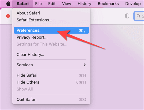 Select-Preferences-from-Safari-menu كيفية تعطيل Pop-Up Blocker في Safari على Mac