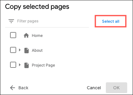 SelectAllPages-GoogleSitesCopyPages كيفية نسخ مجموعة من الصفحات على Google Sites