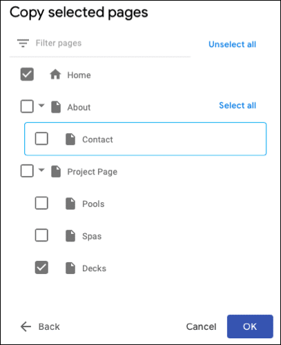 SelectPages-GoogleSitesCopyPages كيفية نسخ مجموعة من الصفحات على Google Sites