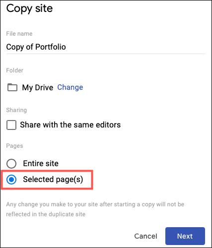 SelectedPages-GoogleSitesCopyPages كيفية نسخ مجموعة من الصفحات على Google Sites