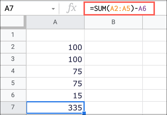 SumWithSubtract-GoogleSheetsSubtract كيفية طرح الأرقام في Google Sheets