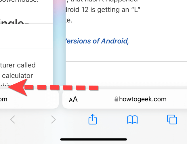 Swipe-left-to-move-to-the-next-tab كيفية التبديل بين علامات التبويب في Safari على iPhone
