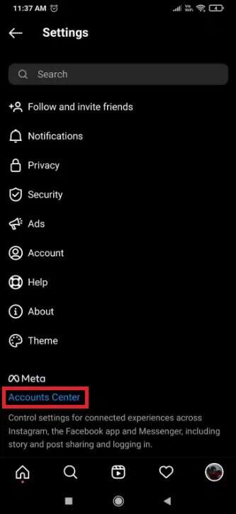 Tap-Accounts-Centre-in-Settings-Instagram-333x726 كيفية البحث عن شخص ما على Instagram برقم الهاتف