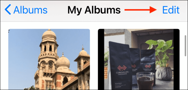 Tap-the-Edit-button-from-the-Albums-section كيفية حذف ألبومات الصور على iPhone و iPad و Mac
