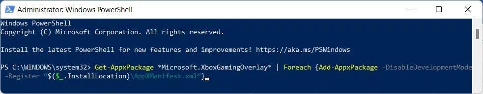 Xbox-gaming-overlay-install-powershell-win-11-983x192 كيفية تعطيل Xbox Game Bar على Windows 11