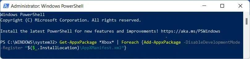 Xbox-install-powershell-win-11-809x192 كيفية تعطيل Xbox Game Bar على Windows 11