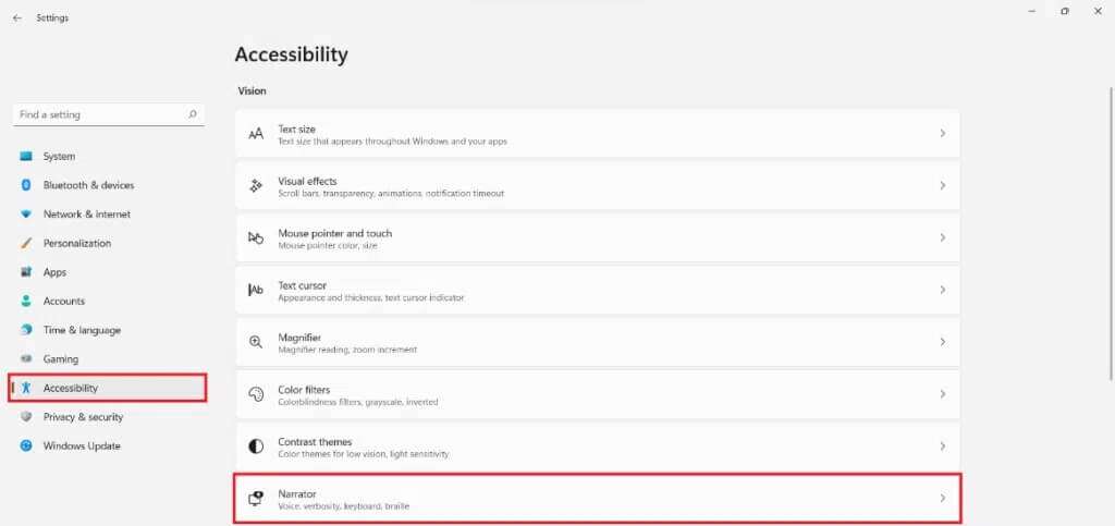 accessibility-section-in-the-settings-app-1024x483-1-1024x483 كيفية تمكين تنبيه Narrator Caps Lock في Windows 11