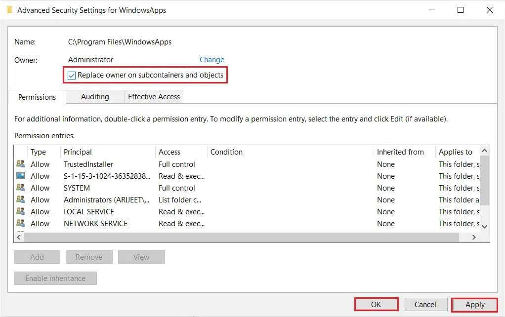 check-replace-owner-on-subcontainers-and-objects-option-in-Advanced-Security-Settings-for-Windows-Apps-1022x642 كيفية إضافة ألعاب Microsoft إلى Steam
