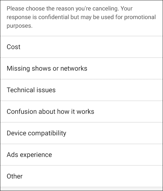 choose-an-option-for-why-you-are-canceling كيفية إلغاء (أو إيقاف) اشتراكك في YouTube TV