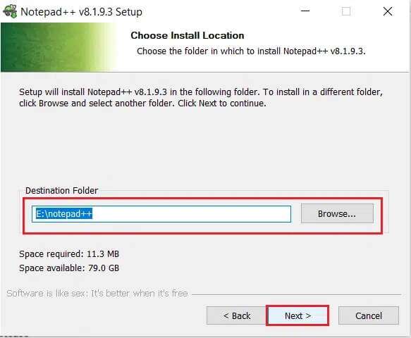choose-destination-folder-and-click-on-Next-in-Notepad-installation-wizard-583x480 كيفية إضافة البرنامج المساعد Notepad ++ على Windows 10