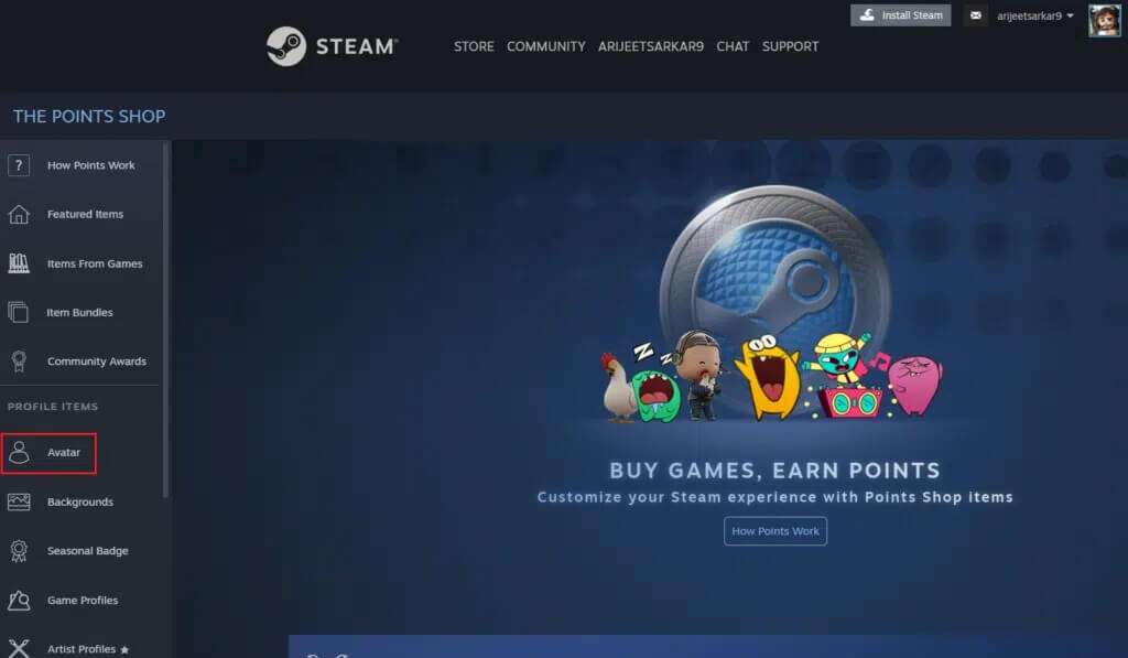 click-on-Avatar-menu-in-the-Points-Shop-page-on-Steam-browser-1024x597-1-1024x597 كيفية تغيير صورة ملف تعريف Steam