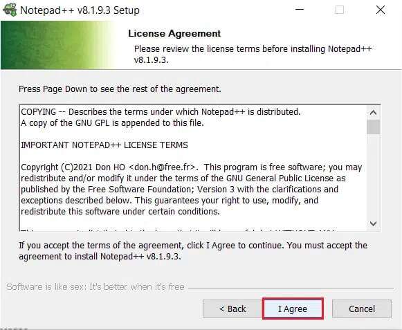 click-on-I-Agree-button-in-Notepad-licence-agreement-installation-wizard-581x477 كيفية إضافة البرنامج المساعد Notepad ++ على Windows 10