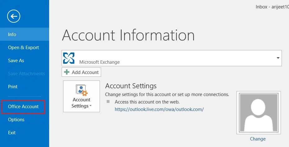click-on-Office-Account-menu-in-the-File-tab-Outlook-929x473 كيفية إيقاف إشعارات Microsoft Teams المنبثقة