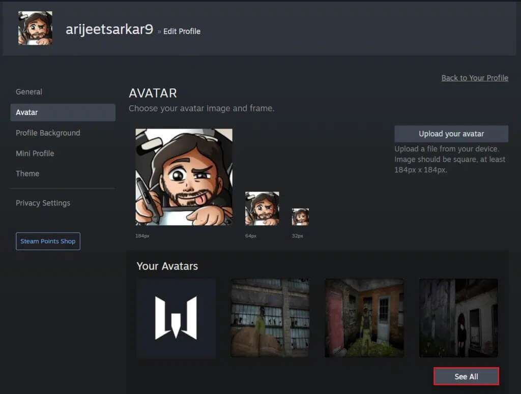 click-on-See-All-button-in-Steam-Profile-avatar-page-on-browser-1024x775-1-1024x775 كيفية تغيير صورة ملف تعريف Steam