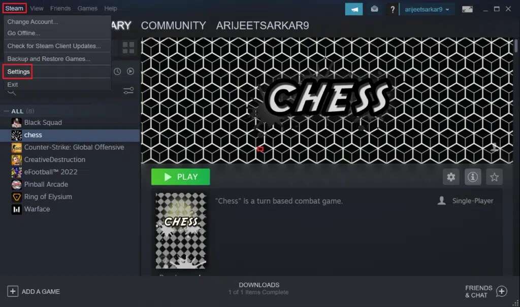 click-on-Steam-then-select-Settings-1024x605-1-1024x605 كيفية إلغاء تثبيت ألعاب Steam