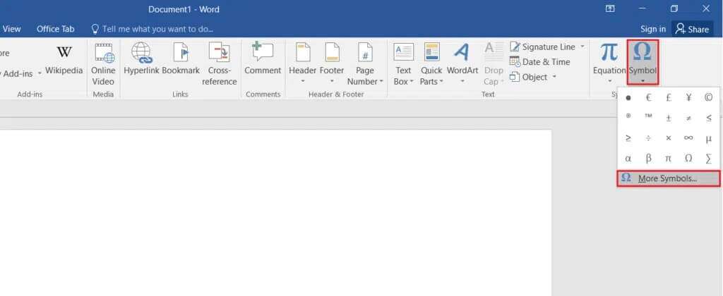 click-on-Symbols-then-select-More-symbols-option-in-microsoft-word-1024x420-1-1024x420 كيفية كتابة N مع التيلدا باستخدام رمز Alt