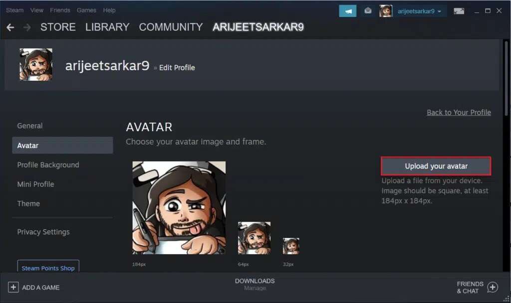 click-on-Upload-your-avatar-button-in-Steam-app-1-1024x608-1-1024x608 كيفية تغيير صورة ملف تعريف Steam