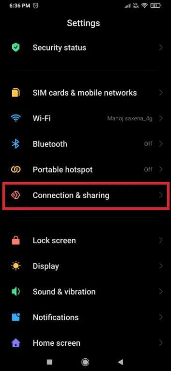 click-on-connection-and-sharing-353x764 كيفية إصلاح عدم عمل Wifi على الهاتف