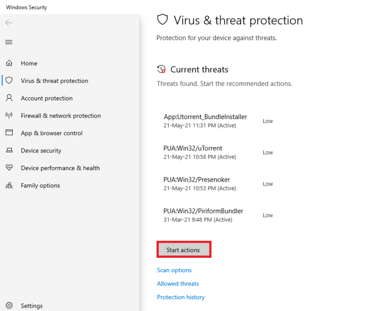 click-on-start-actions-under-current-threats-e1639217788318-768x637-1 إصلاح عدم عمل أداة إنشاء وسائط Windows