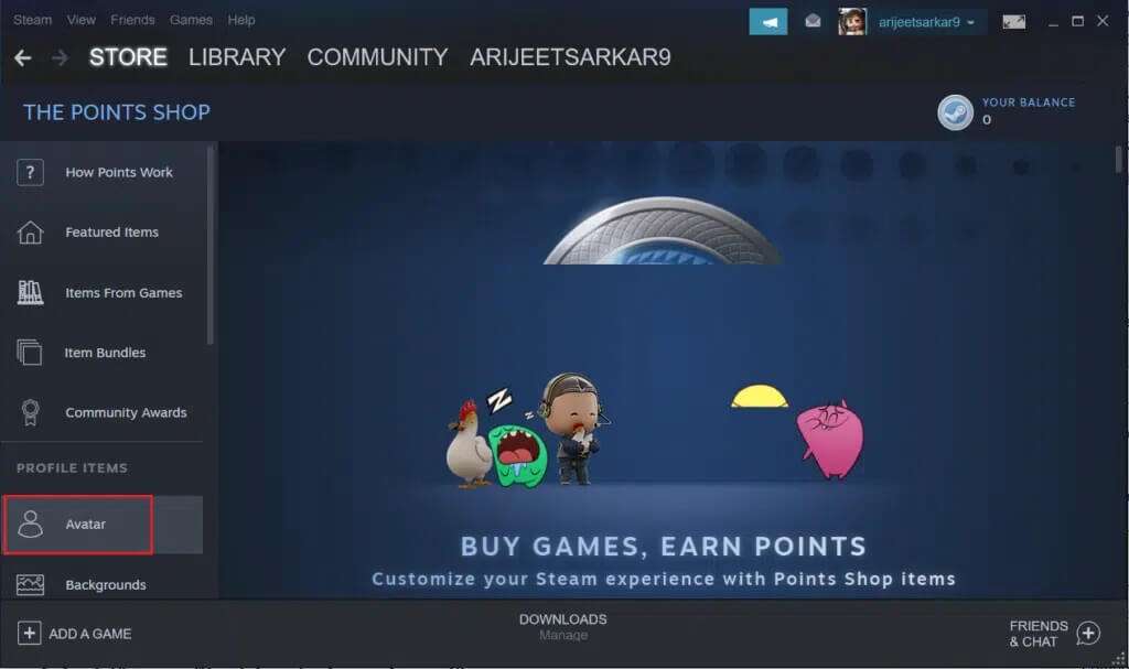 click-on-the-Avatar-option-in-the-Points-Shop-menu-at-Steam-app-1024x607-1-1024x607 كيفية تغيير صورة ملف تعريف Steam