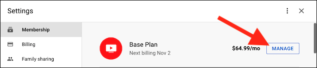 click-the-manage-button-next-to-the-base-plan-listing كيفية إلغاء (أو إيقاف) اشتراكك في YouTube TV