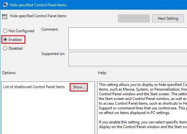 click-the-show-button-next-to-the-list-of-disallow-596x429 كيفية تحويل الشاشة إلى الأبيض والأسود في Windows 10