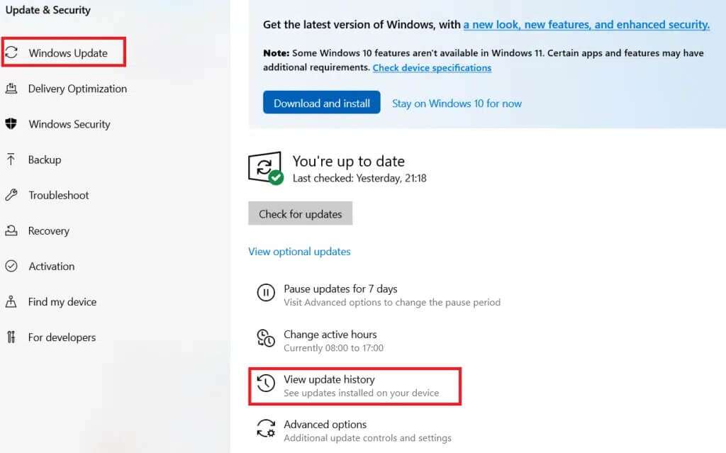click-view-update-history-1024x639-1-1024x639 إصلاح خطأ عدم تثبيت أجهزة الصوت على Windows 10