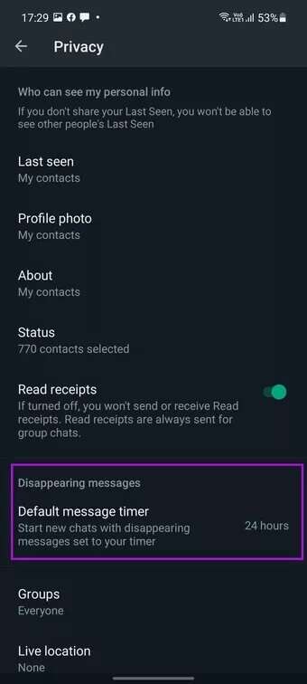 default-timer-in-privacy_7c4a12eb7455b3a1ce1ef1cadcf29289-1-340x756 كيفية تمكين الرسائل ذاتية الاختفاء في WhatsApp